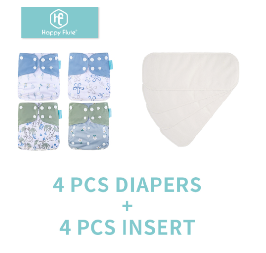 Happyflute 4Pcs Pocket Diapers Plus 4 Pcs Microfiber Insert Reusable Washable Ecological Cloth Diaper Fit 3 15kg Baby Set 33