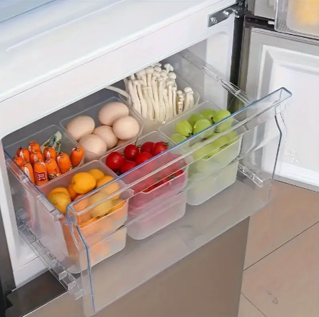 6pcs Refrigerator Storage Bins, Portable Transparent Food Storage Box, Large Food Sorting Storage Box, For Refrigerator Side Door And Counter, Kitchen Organizers And Storage, Kitchen Accessories