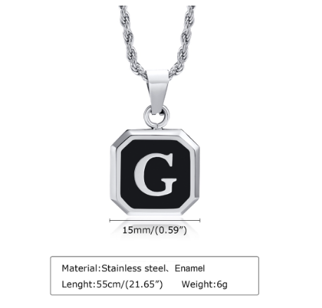 Meaeguet A-Z Letter Necklace for Men,Stainless Steel Square Letter Pendant Chain Necklace Jewelry Gifts G