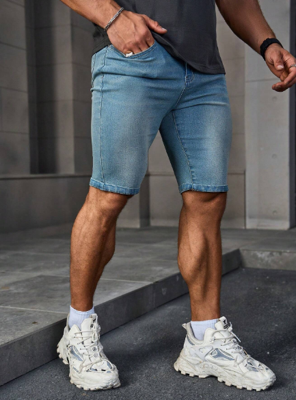 Manfinity Homme Men's Casual Slim Fit Denim Shorts, Summer