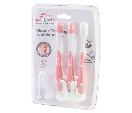 Mom & Baby Silicone Toothbrush Set Pink