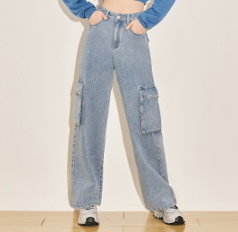 Lovito Women Pocket Zipper Front Zip Jeans L61AD118 Blue