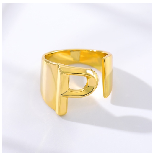 Maxzone Fashion Adjustable Open Gold Initial Rings For Women Stainless Steel A-Z Letter Ring Ladies Meaningful Wedding Jewelry Gift P