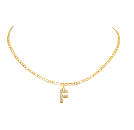 Vnox 14 Yellow Gold Plated Cubic Zirconia Initial Necklace Letter Necklaces for Women 20inch Chain F