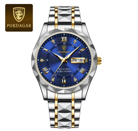 POEDAGAR 100% Original Luxury Business Fashion Men's Gold Watch Waterproof Luminous Date Stainless Steel Quartz Swiss Wrist Watch 004