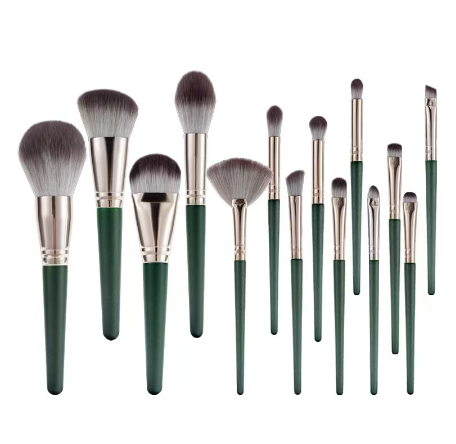BEAUTY GLAZED Premium 14 PCs Makeup Brush Set Soft Hair Green Beauty Brushes Beginners Daily Makeup Tool Powder Brush