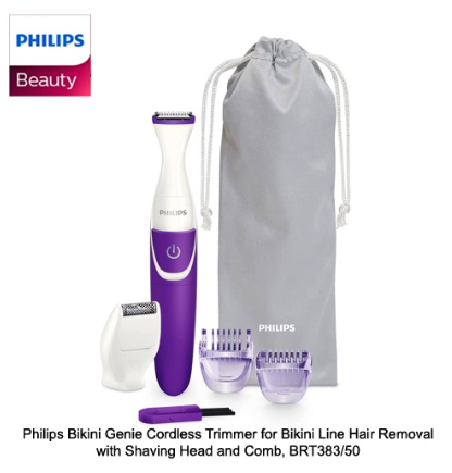 Philips Bikini Genie Cordless Trimmer for Bikini Line Hair, with Shaving Head & Comb, BRT383/50