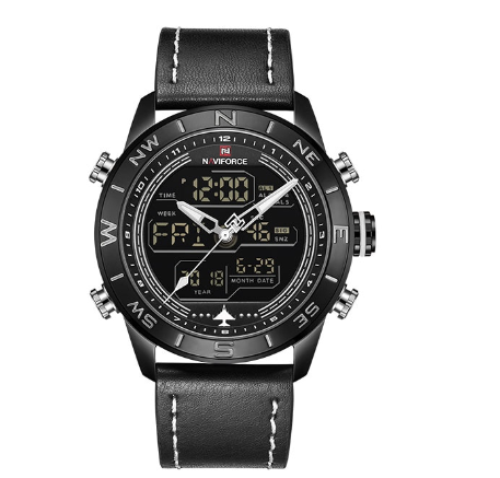 Naviforce Nf9144 Men Fashion Gold Sport Led Digital Quartz Army Military Leather Analog Watches FULL BLACK