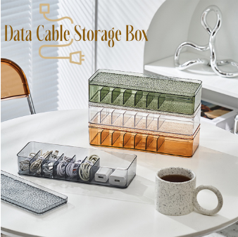Locaupin Data Cable Cord Organizer Box with Compartment Charger USB Wire Ties Management Desk Bin