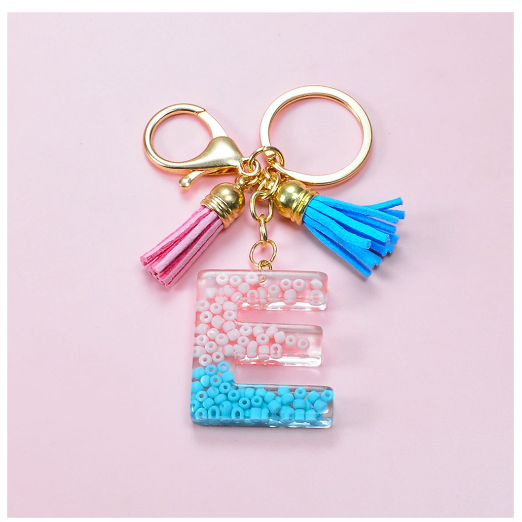 A-Z 26 Letter Silicone Beads Filling Keychain Candy Color Name Initial Resin Keyring DIY Accessories Women Bag Ornaments E