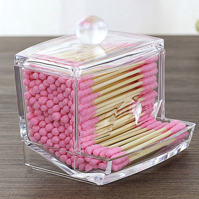 Portable Acrylic Cotton Swab Organizer Case, Transparent Makeup Storage Box, Cosmetics and Jewelry Container