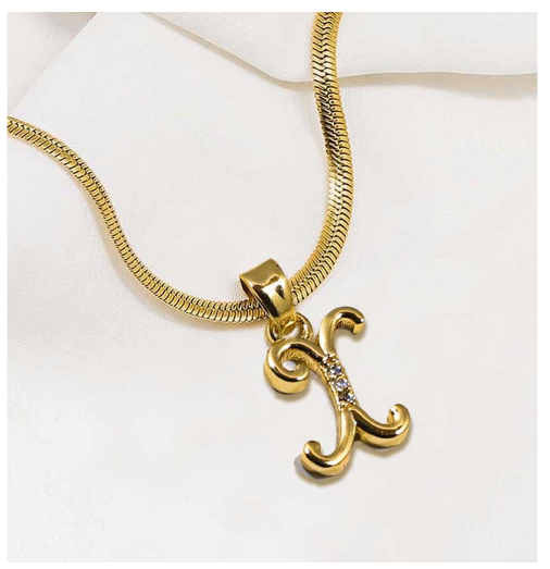 LAJ 18k Gold Stainless Steel Initial A-Z Necklace SLP116 LETTER with LX873D FREEBOX X