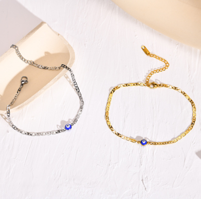 Evil Eye Bracelet for Women Gold Plated Stainless Steel Handmade Adjustable