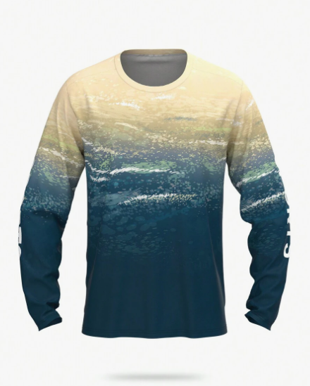 Men's Sun Protection Shirt, Fashionable Round Neck Long Sleeve 3d Digital Print, Quick-Dry, Breathable, For Fishing, Hiking, Running, Workout, Fitness, Performance Print