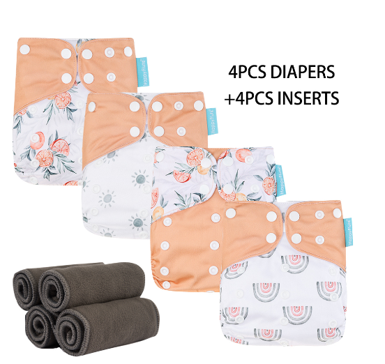 HappyFlute Baby Ecological Cloth Diapers Adjustable Washable Reusable Cloth Nappy For Baby Girls and Boys 4pcsDiaper+4pcs Inserts Set 9