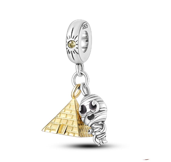 Genuine 925 Silver Little Boy Fox Rose Pyramid Mummy Charms Fit Original Charm Bracelets Diy Moon Cat Schnauzer Pendant For Jewelry S47