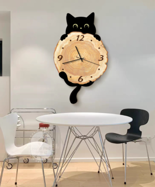 Black Cat Hanging Clock Creative Home Quiet Bedroom Restaurant High -End Clock