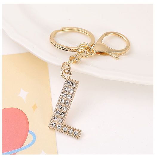 Simple Rhinestone 26 Letter Keychain Gold Color A-Z Initials Metal Keyrings For Women Car Keyholder Accessories Birthday Gifts L