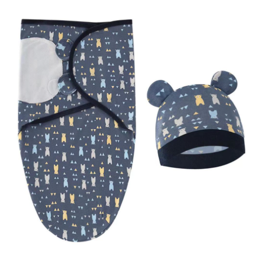 Newborn Baby Muslin Swaddle Blanket Hat Set Swaddle Bedding Wrap Blanket Baby Swaddling S7