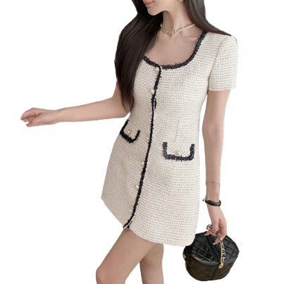 Lovito Women Contrast Binding Dress L67AD098 (White)