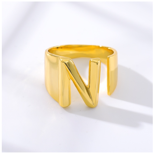 Maxzone Fashion Adjustable Open Gold Initial Rings For Women Stainless Steel A-Z Letter Ring Ladies Meaningful Wedding Jewelry Gift N