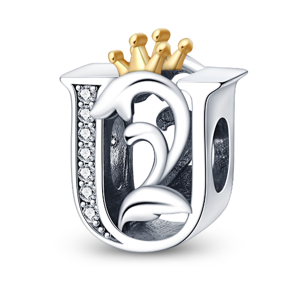 2023 New Pandora Charm 925 Sterling Silver 26 A-Z Letters With Beards Crown Letter Pendant Suitable U
