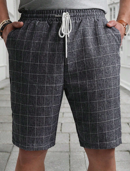 Manfinity Homme Men's Plaid Printed Drawstring Waist Fashionable Casual Shorts