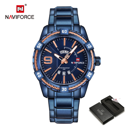 Naviforce NF9117 Men Original Brand Stainless Steel Fashion Sport Full Steel Quartz Waterproof Gold With Original Box Watch M1