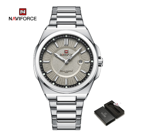 Naviforce NF9212 Men Luxury Gold Sport Quartz Date Clock Business Military Waterproof Wristwatch GRAY SILVER