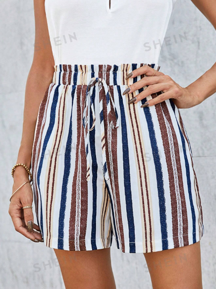 SHEIN LUNE Women's Color Block Striped Shorts