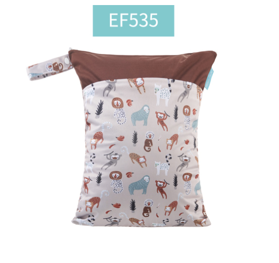 Happy Flute 1PC Reusable Waterproof Fashion Prints Wet And Dry Diaper Bag Double Pocket Cloth Handle Wetbags 30x40CM S18