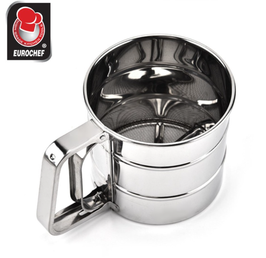 Eurochef FS20 Stainless Steel Flour Mesh Sifter Powder Shaker Sieve w/ Markings for Cooking Baking