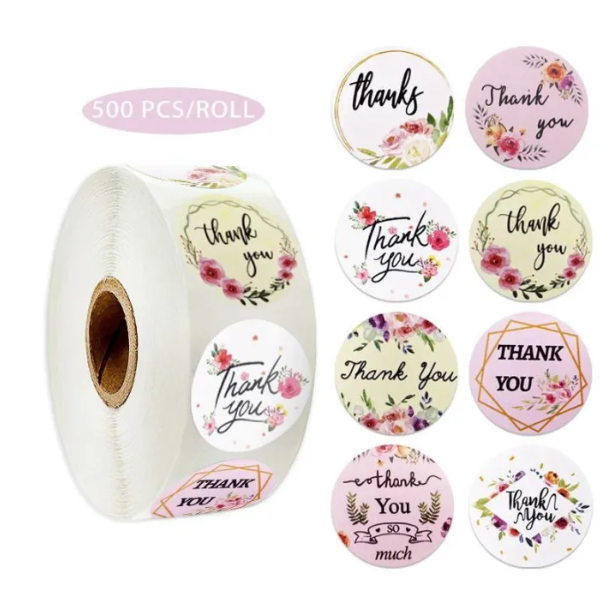 500Pcs/Roll of Self-adhesive Label Sealing Packaging Label Thank You Sticker