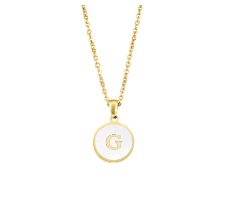 A-Z English alphabet Necklace Simple Alloy Letter Necklace Round Pendant Pendant Chain G