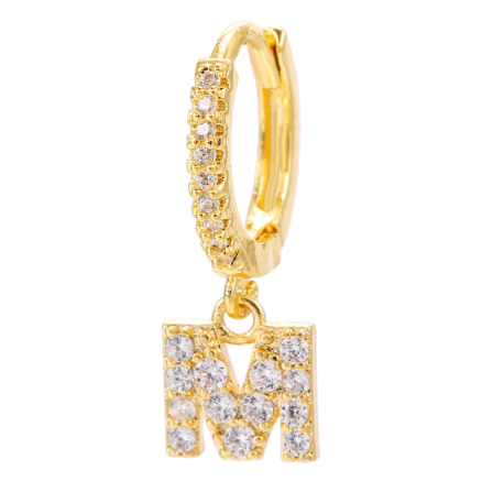 Letter Hoop Earrings Alphabet Zirconia Earings 14K Gold Ear Stud M