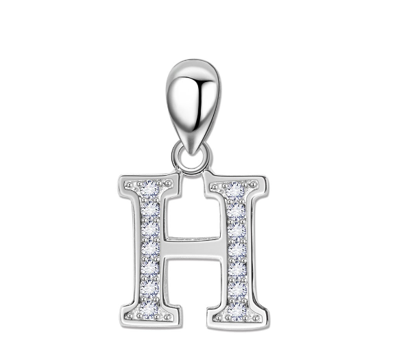 Tom Silver Pendant Initial Letter with Stone A to Z Fashion Accesories 92.5 Sterling Silver SP676 H