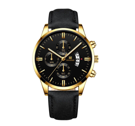 SHAARMS Men Business Leather Strap Quartz Wrist Watch with Date Calendar M005