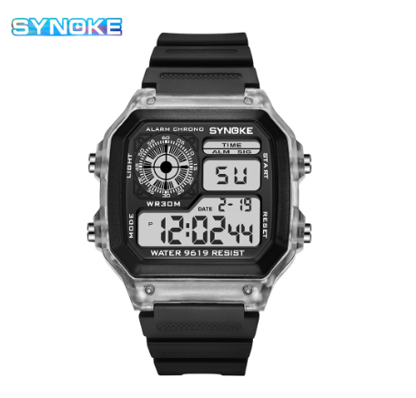 SYNOKE Men's Watch Sports LED Display Watch Luxury Digital Waterproof Watch WHITE