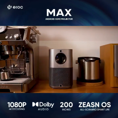 Eroc MAX Projector Built in Speaker, 4K Resolution 3000 Lumens 200" Large Screen LED Dolby Audio
