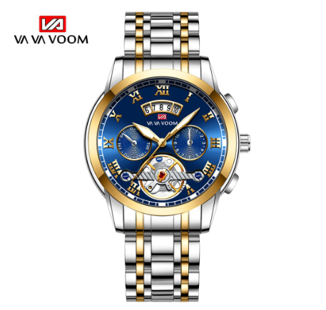 VA VA VOOM Top Brand Watch Men Luxury Wristwatch Imitate Automatic Quartz Sports Watch SILVER BLUE