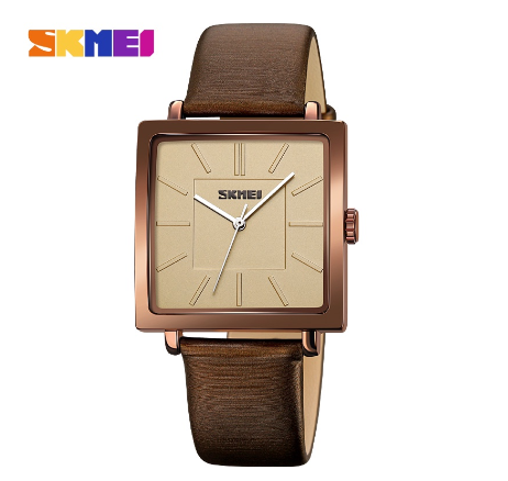 SKMEI Fashion Ladies Quartz Watch Waterproof Square Women 2032 COFFEE GOLD