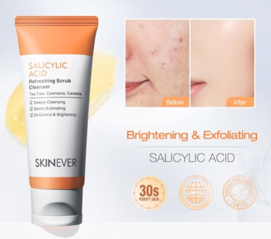 SKINEVER Salicylic Acid Refreshing Exfoliating Cleanser Oil Control Acne Treatment Cleanser Deep Cleaning Face Wash For Dull Skin Care