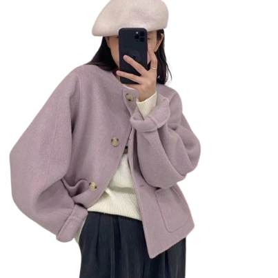 Lovito Women Casual Plain Pocket Button Front Jacket LNA35024 (Purple)