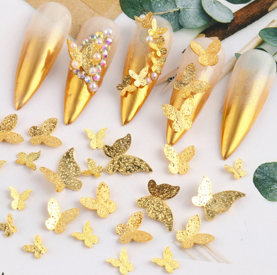 3D Alloy Rose Gold Butterfly Flake Nail Art Decoration Silver Glitter Metal Hollow Stud Stereoscopic Sequin Gem