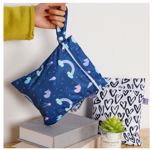 Elinfant 2 Pcs Set Mini Eco-friendly Portable Waterproof Snack Bag Washable Reusable Baby Diaper bag 18 x 25cm s4