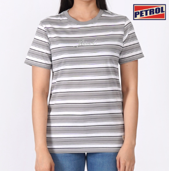 Petrol Basic Tees for Ladies Relaxed Fitting Stripe Jersey Fabric Trendy Fashion 117676 Light Gray