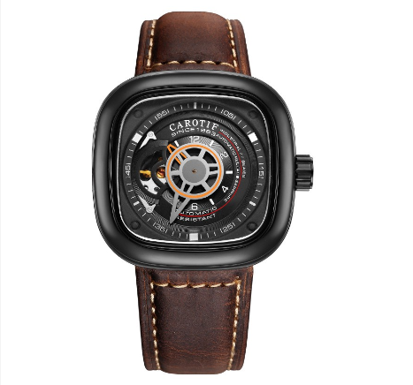 CAROTIF Automatic Skeleton Watch for men - Fashion Waterproof leather strap Sport Watches men watch F1003 6
