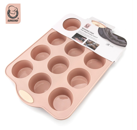 Eurochef Silicone 12 Holes Mold Muffin Pan Cake Cupcake MT055 Rectangular Tray for Cooking Baking