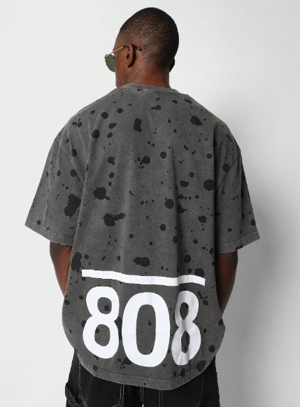 SUMWON Washed Tee With Splatter Paint And Back Number Print