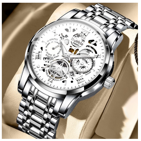 Original Luxury Hollow Stainless Steel Fashion Luminous Waterproof Men's Watch Business Calendar automatic Quartz analog Wrist Watch M5